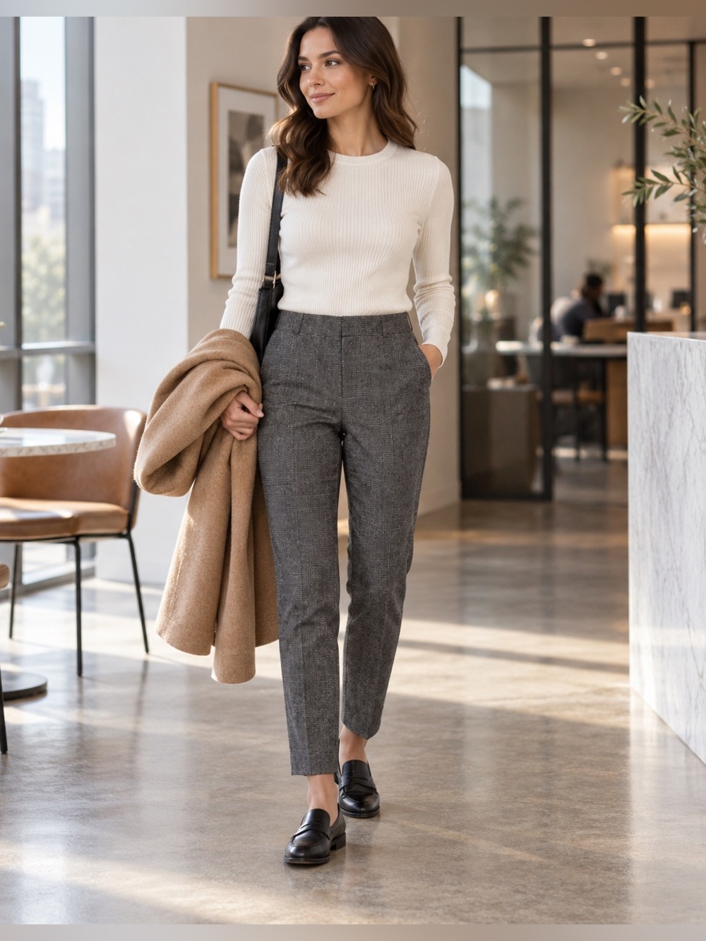 Zara Charcoal Plaid Ankle Trousers US 6